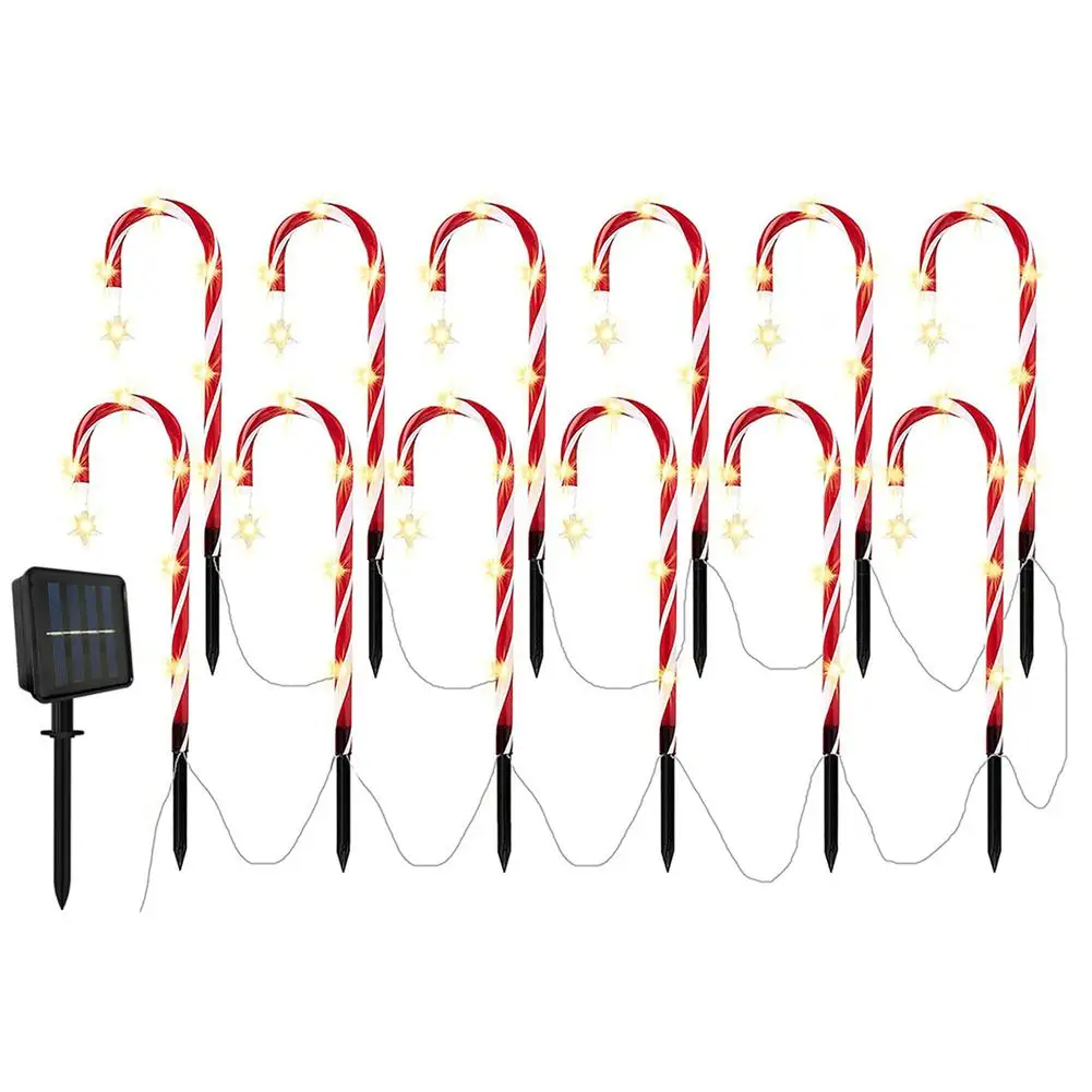 12PCS Solar Candy Cane Lights With  Outdoor LED Stake Lights scape Lamps Garden  - £106.42 GBP