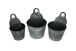 Set of 3 Charcoal Gray Finish Metal Bucket Style Hangable Planters - £33.04 GBP