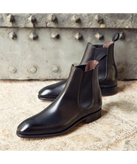 Brown Color Genuine Leather High Ankle Chelsea Jumper Slip On Handmade M... - $218.81 CAD+