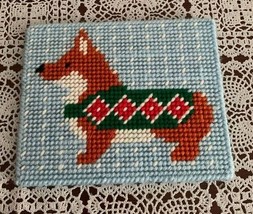 Handmade Red and White Corgi Winter Needlepoint Sign 7 In Dog Sweater Sn... - £9.88 GBP