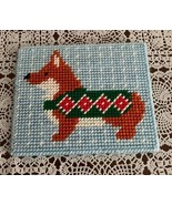 Handmade Red and White Corgi Winter Needlepoint Sign 7 In Dog Sweater Sn... - £9.82 GBP