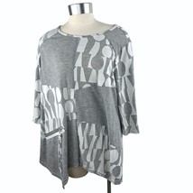 Yushi Geometric Art to Wear Lagenlook Jersey Tunic Top Raw Edges Size Large - $29.39