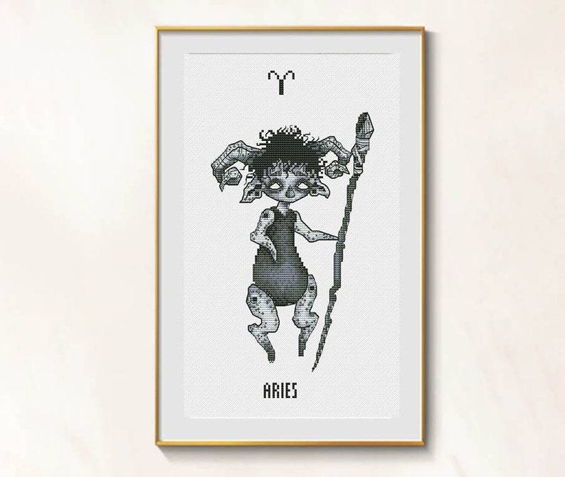 Primary image for Aries cross stitch zodiac sign pdf chart - Funny Imp cross stitch chart