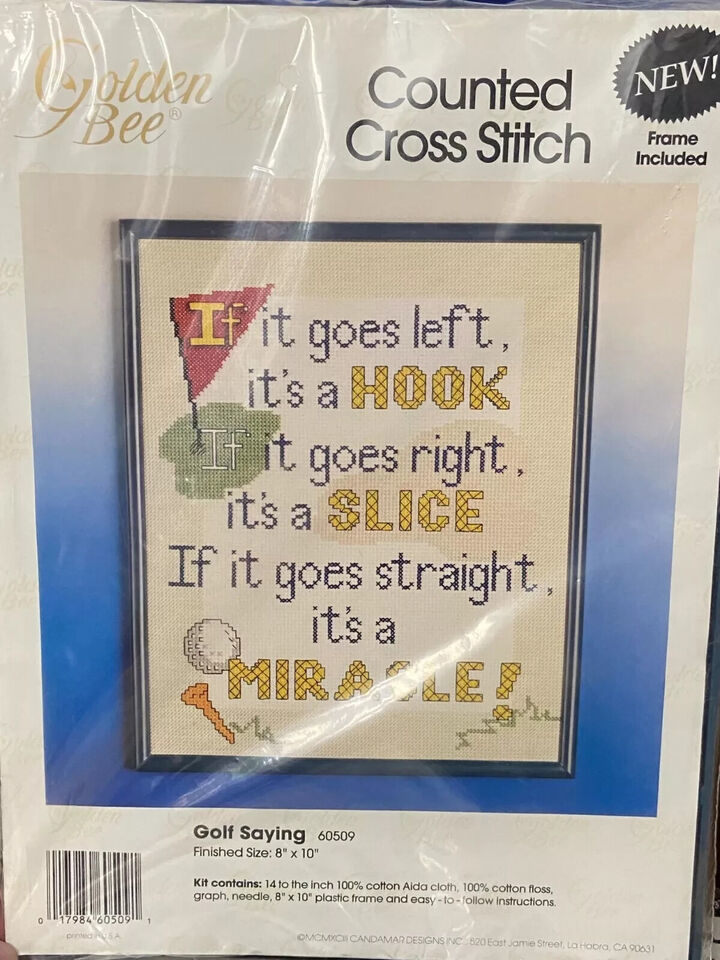 1993 Golden Bee Counted Cross Stitch Golf Saying w/Frame Included *NEW* w1 - $13.99