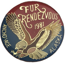 Fur Rendezvous Bald Eagle Anchorage Alaska  Pin Vintage 1981 80s Metal Enamel - £9.97 GBP