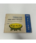 Original 1963 Valiant Owner Service Certificate and Certified Car Care Book - $12.10