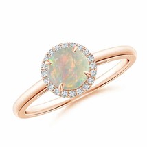 ANGARA Round Opal Cathedral Ring with Diamond Halo for Women in 14K Solid Gold - £646.75 GBP