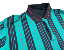 Vintage 90s Dockers x Levis Polo Distressed Medium Vertical Stripes Teal Hip Hop - £11.72 GBP