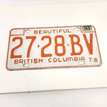 British Columbia License Plate 1976 27-28-BV White Red Expired VTG Canada - £22.74 GBP
