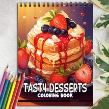 Tasty Deserts Spiral-Bound Coloring Book for Adult, Easy and Stress Relief - £16.37 GBP