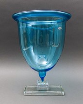 Blenko USA Blue Handblown Art Glass Large Footed Pedestal Compote Bowl Vase Rare - £456.42 GBP