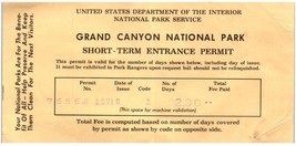 Vintage Grand Canyon National Park Short Term Entrance Permit 1960&#39;s - £19.38 GBP