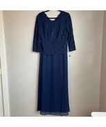 Alex Evenings Maxi Dress Women 16 P Navy Lace Sequin Mother Of Bride Whi... - $2,207.06 MXN