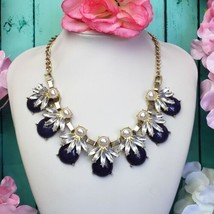 Charming Charlie Blue Clear Lucite Rhinestone Gold Tone Fashion Collar Necklace - £15.88 GBP
