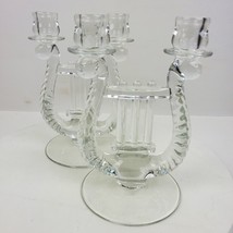 Vintage Fostoria Crystal Lute Harp Two Candlestick Candelabras 8 Inch Tall - $54.23