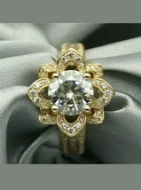 3.50 Karat Runde Künstlicher Diamant Blumen Verlobungsring 14k Gelb Vergoldet - £75.50 GBP