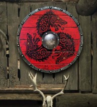 Medievale Fenrir Red Wolf Autentico Cavaliere Battleworn Scudo vichingo - £74.78 GBP