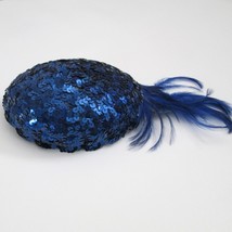 Vintage Madcap Sequin Women Hat Blue Feather Accents Mad Cap Has Flaws - £22.91 GBP