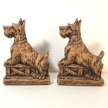 Scottie Dog Bookends Scottish Terriers Syroco Wood Gate Fence Brown Scotty Stand - £19.88 GBP