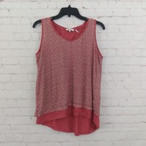 Fat Face Top Womens 12 Red Geometric Linen V Neck Sleeveless Layered Loo... - $19.99