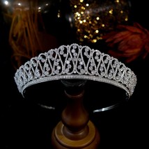 New Crystal Geometric Figure Headdress Silver Bridal Crown Zirconia Tiara Weddin - £91.54 GBP