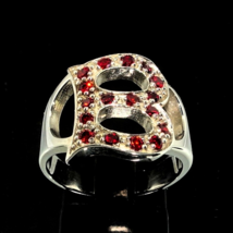 Sterling silver initial B ring with 17 Sparkling Red CZ stones high polished 925 - £67.16 GBP