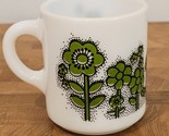 Hazel Atlas Mod Flower Milk Glass Cup Coffee Mug Green! - $13.54