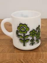 Hazel Atlas Mod Flower Milk Glass Cup Coffee Mug Green! - £10.99 GBP
