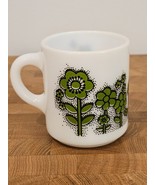 Hazel Atlas Mod Flower Milk Glass Cup Coffee Mug Green! - £10.78 GBP