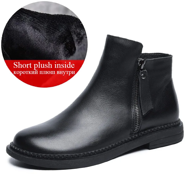 Fashion Black Flat Heel Ankle Boots For Women Winter Warm Shoes Genuine Leather  - £62.35 GBP