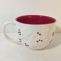 Starbucks Christmas Coffee Mug 12oz Raised White Doves Red Holly Berries... - $22.75