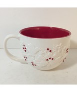 Starbucks Christmas Coffee Mug 12oz Raised White Doves Red Holly Berries... - £17.89 GBP