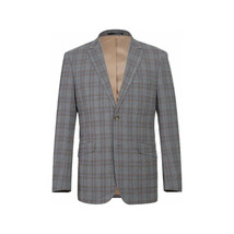 Mens Suit RENOIR English Plaid Window Pane Stretch Slim Comfort 293-7 Gray Brown image 3