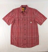 Carhartt Button Down Shirt Men’s Small Loose Fit Chambray Red Plaid TW46... - $24.99