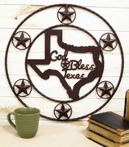 20&quot;D Vintage Rustic Western Star God Bless Texas Metal Circle Wall Hanging Decor - £36.96 GBP