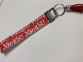 Wristlet Key Fob Keychain Faux Leather Christmas Naughty Red w Tassel New - £5.40 GBP
