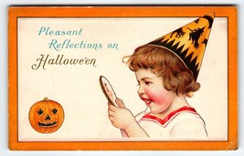 Pleasant Reflections On Halloween Postcard Girl Holds Mirror Ser 80 F Stecher - $76.50