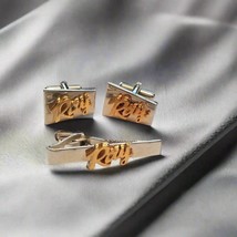 Mid Century Vintage Two Tone Name RAY Tie Clip and Cufflinks Jewelry Set - $19.80