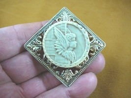(cm84-5) Mercury Hermes wings round gray cameo brass Pin Pendant Jewelry brooch - $31.78