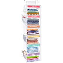 6-Shelf Weekly Hanging Closet Organizer For Kids With 6 Side Pockets Collapsible - £26.37 GBP