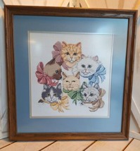 Vtg Something Special Cats/Bows Needlepoint Cross Stitch Framed 22&quot; X 23&quot; - £59.13 GBP
