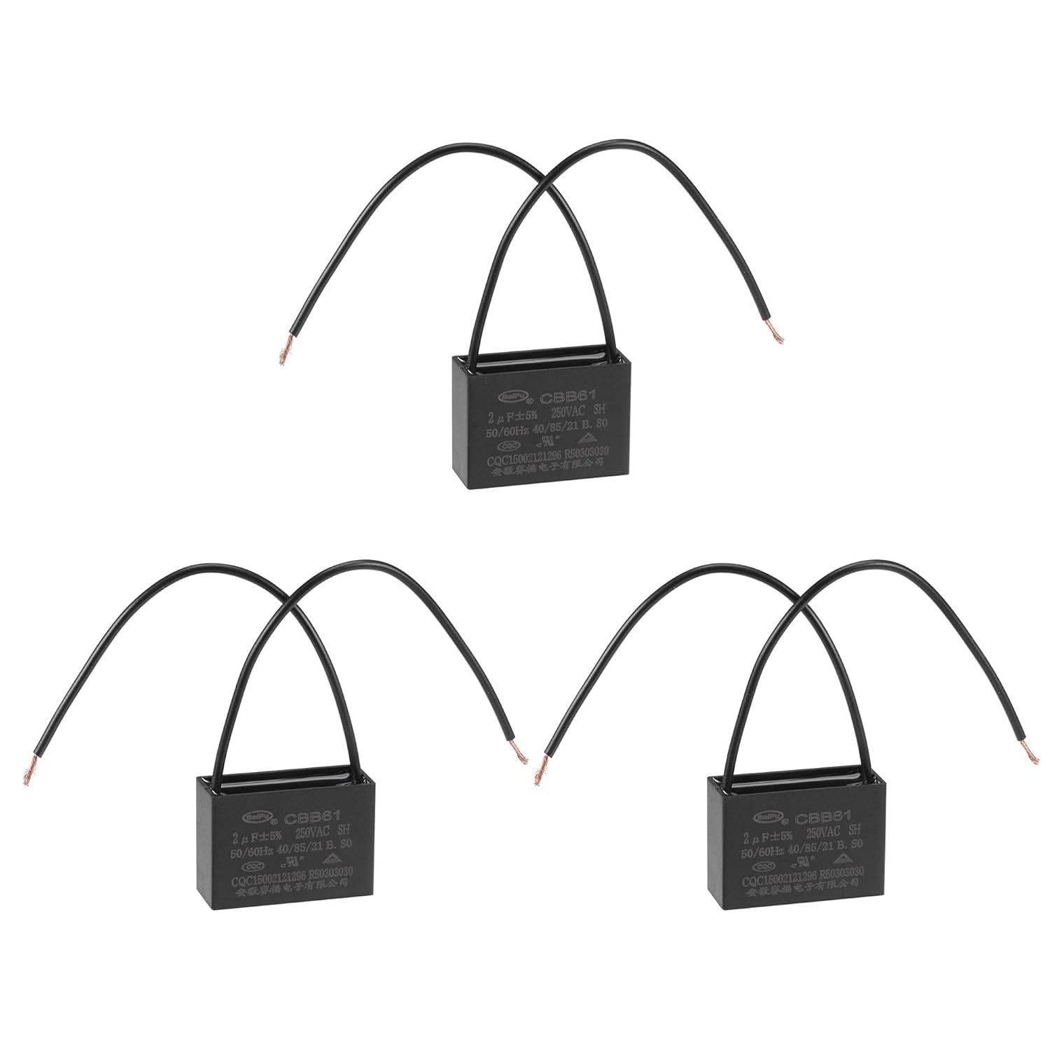 Uxcell Ceiling Fan Capacitor Cbb61 2Uf 250V Ac 2 Wires Metallized Polypr... - $32.99