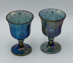 Indiana Blue Carnival Glass 2 Goblet / Glassware Harvest Grape Pattern V... - $21.24