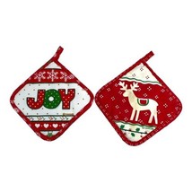Lot of 2 Vintage Franco Christmas Pot Holders  Deer And Joy READ Kitschy Holiday - £18.73 GBP
