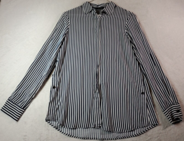 Zara Basic Shirt Women Size XS Navy White Striped Long Sleeve Collar Button Down - £7.76 GBP