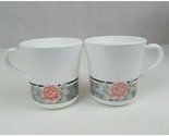 Vtg Corning Corelle Silk Roses Coffee Mug Cup Black Pink Flowers Roses S... - $10.66