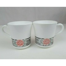 Vtg Corning Corelle Silk Roses Coffee Mug Cup Black Pink Flowers Roses Set of 2 - £8.51 GBP