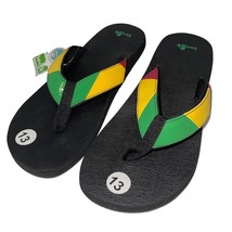 Sanuk Flip Flops Mens Rasta Black Comfort Sandals Slippers Block Party Yoga Mat - £47.64 GBP