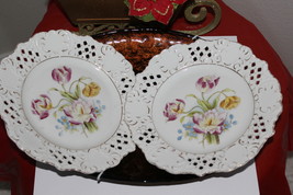 (2) Vintage Porcelain and Gold Trimmed Yellow and Pink Flowered Plates 8.5&quot; - $90.00