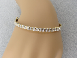 SUN Sterling Silver Bangle Bracelet Clear Stones Gold Vermeil 7.75&quot; Designer - £36.64 GBP